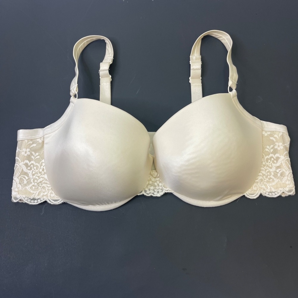 Cacique Cotton Boost Plunge Bra Push Up Underwire Ivory Lace 44D Convertible